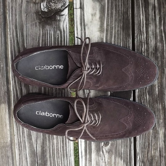 Claiborne Chocolate Brown Suede Oxford Wingtips - Picture 3 of 5